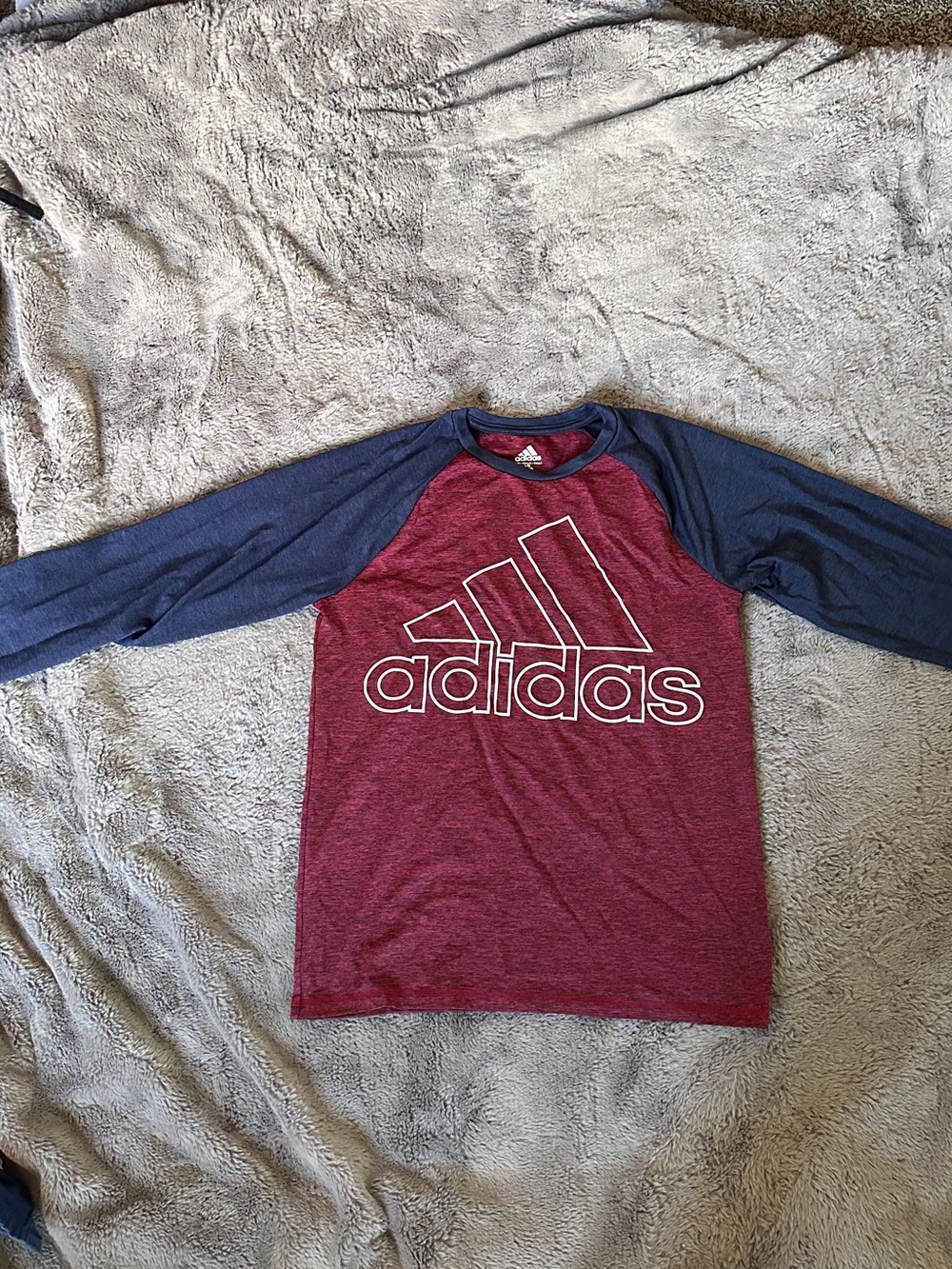 adidas Kids Maroon Body Navy Raglan Long Sleeve Tee